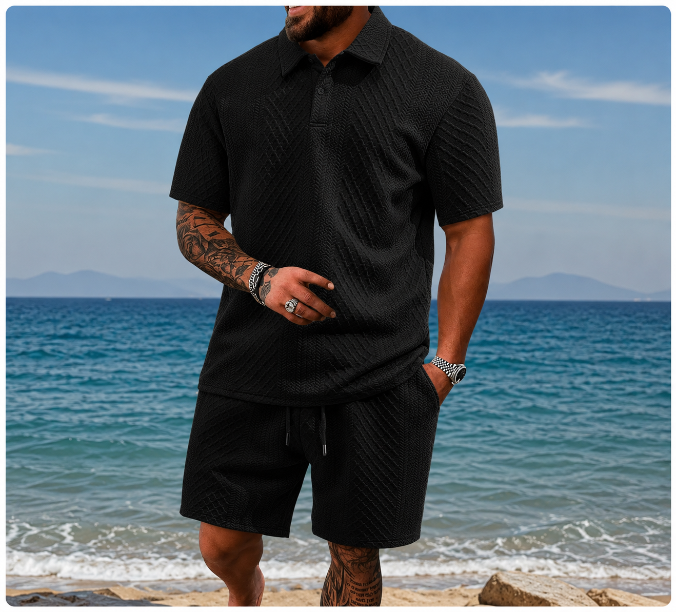 St Tropez Textured Polo Set