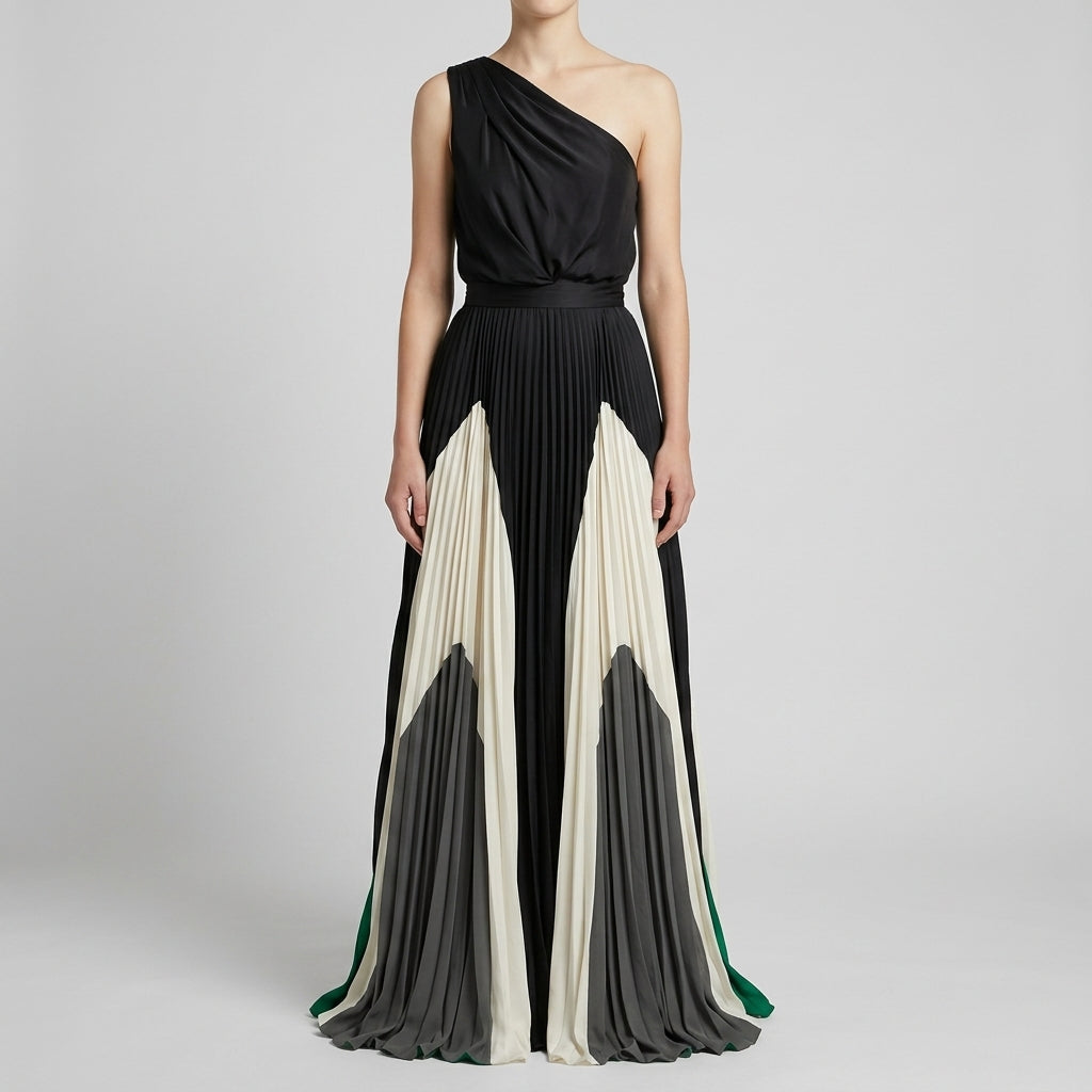 Matilda One-Shoulder Color Block Maxi Dress