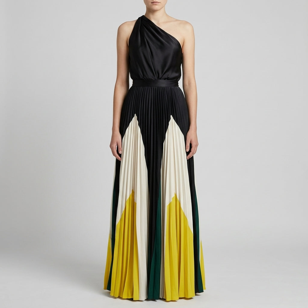 Matilda One-Shoulder Color Block Maxi Dress