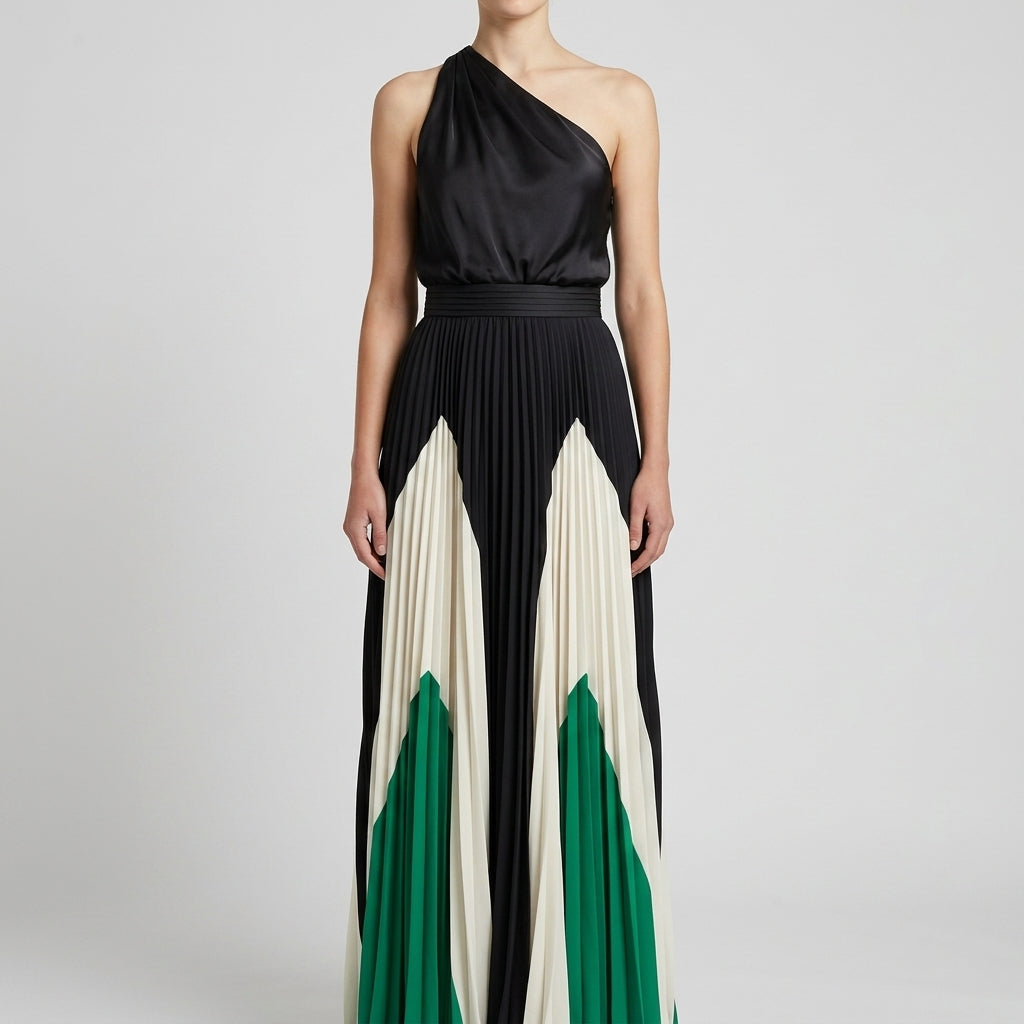 Matilda One-Shoulder Color Block Maxi Dress