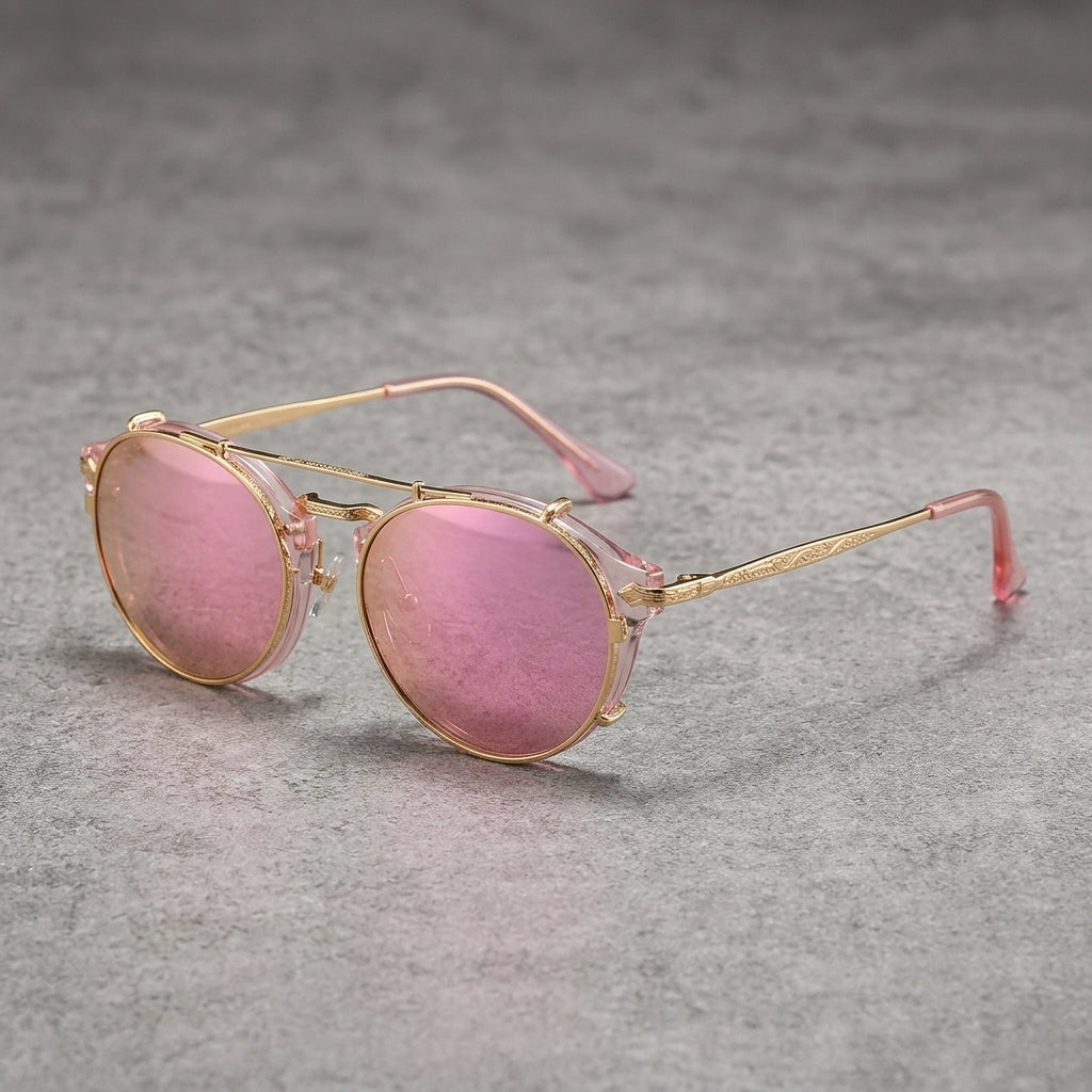 Gold frame / pink lenses