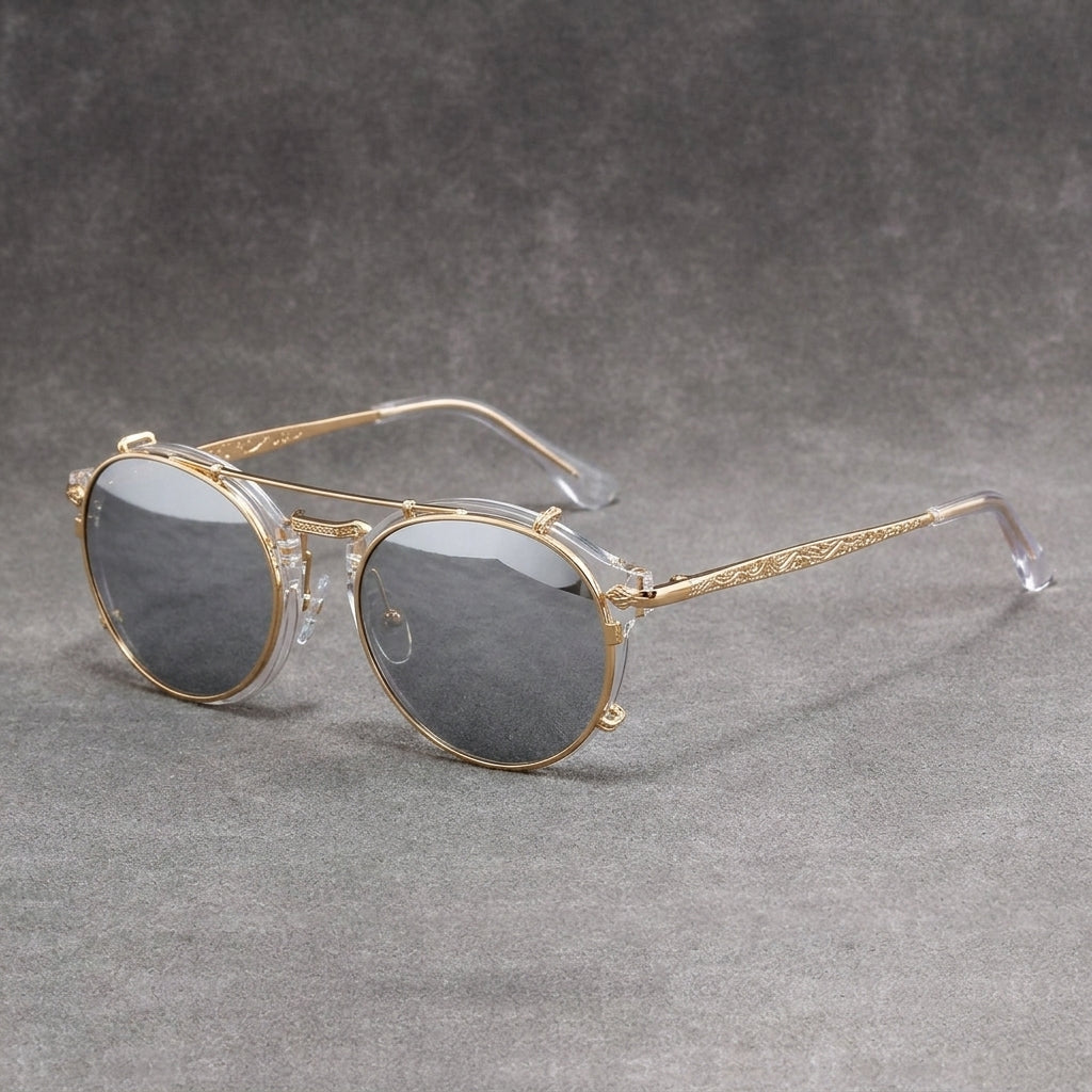 Gold frame / light blue lenses