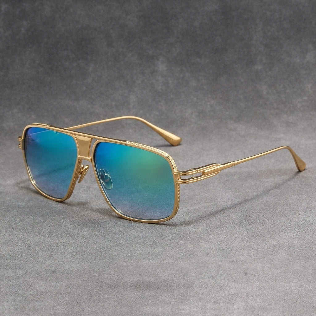 Gold frame / blue lenses