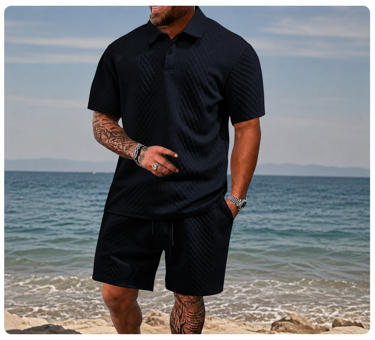 St Tropez Textured Polo Set