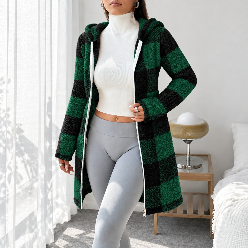 Elodie Plaid Hooded Teddy Coat