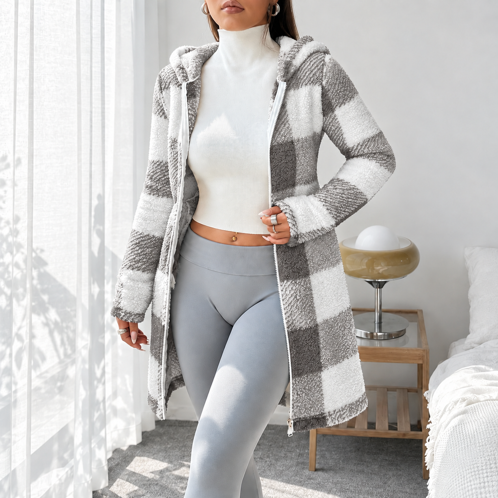 Elodie Plaid Hooded Teddy Coat