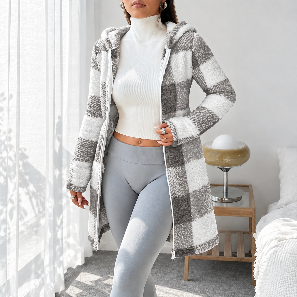Elodie Plaid Hooded Teddy Coat