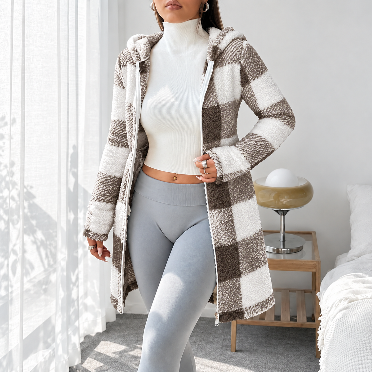 Elodie Plaid Hooded Teddy Coat