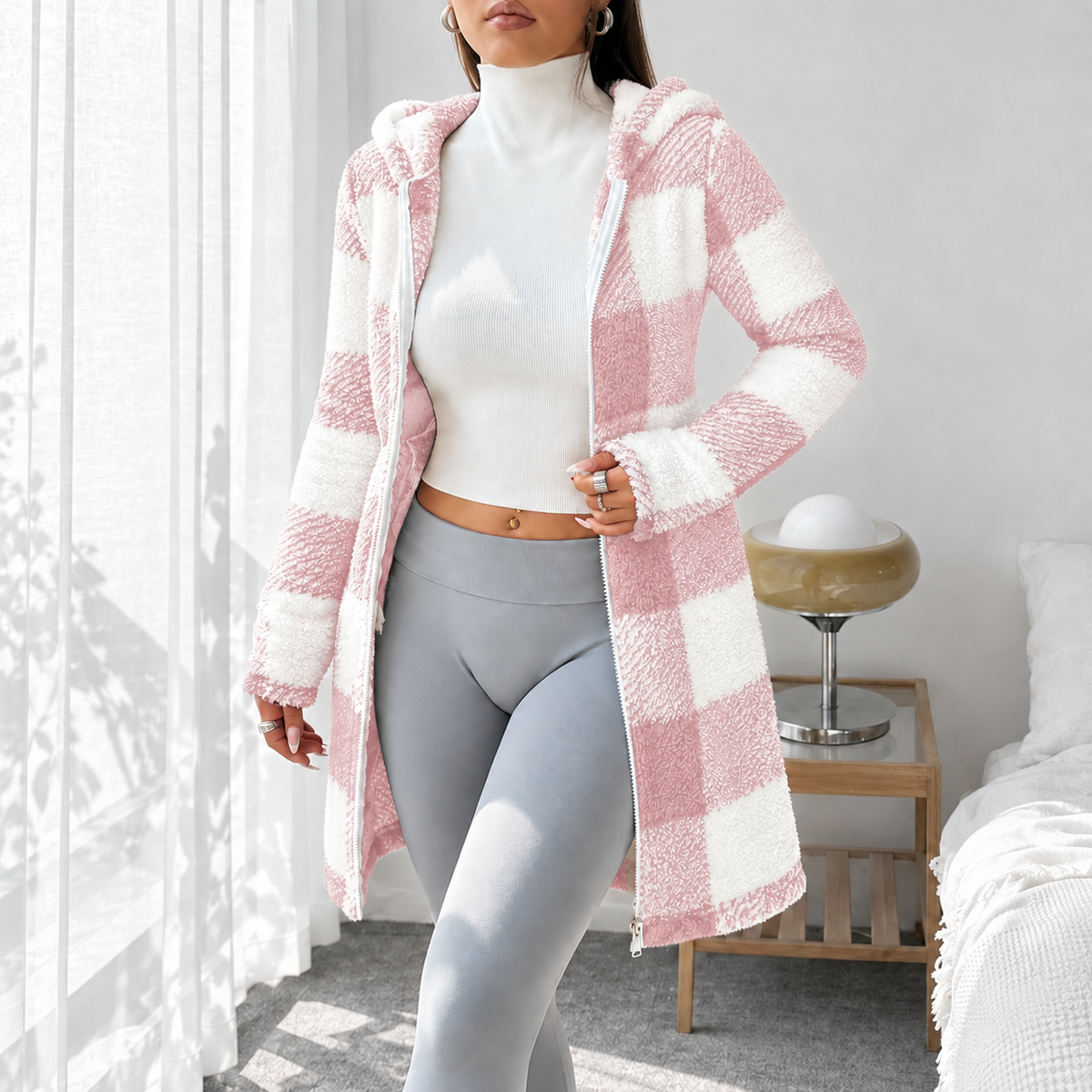 Elodie Plaid Hooded Teddy Coat