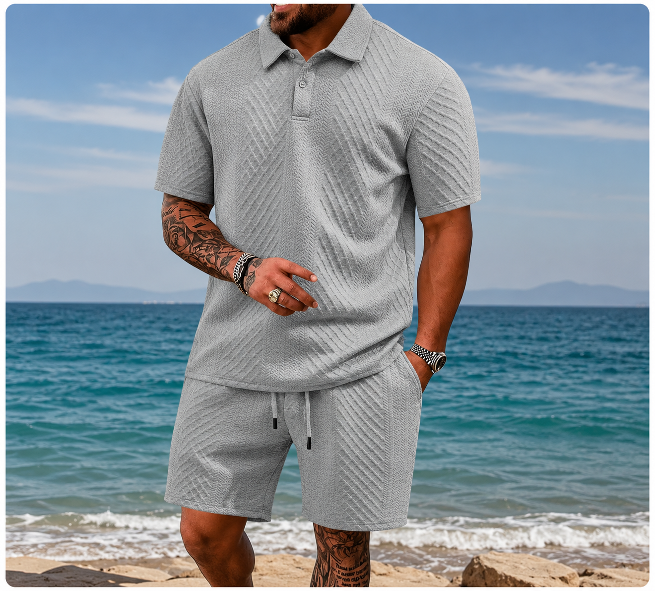 St Tropez Textured Polo Set