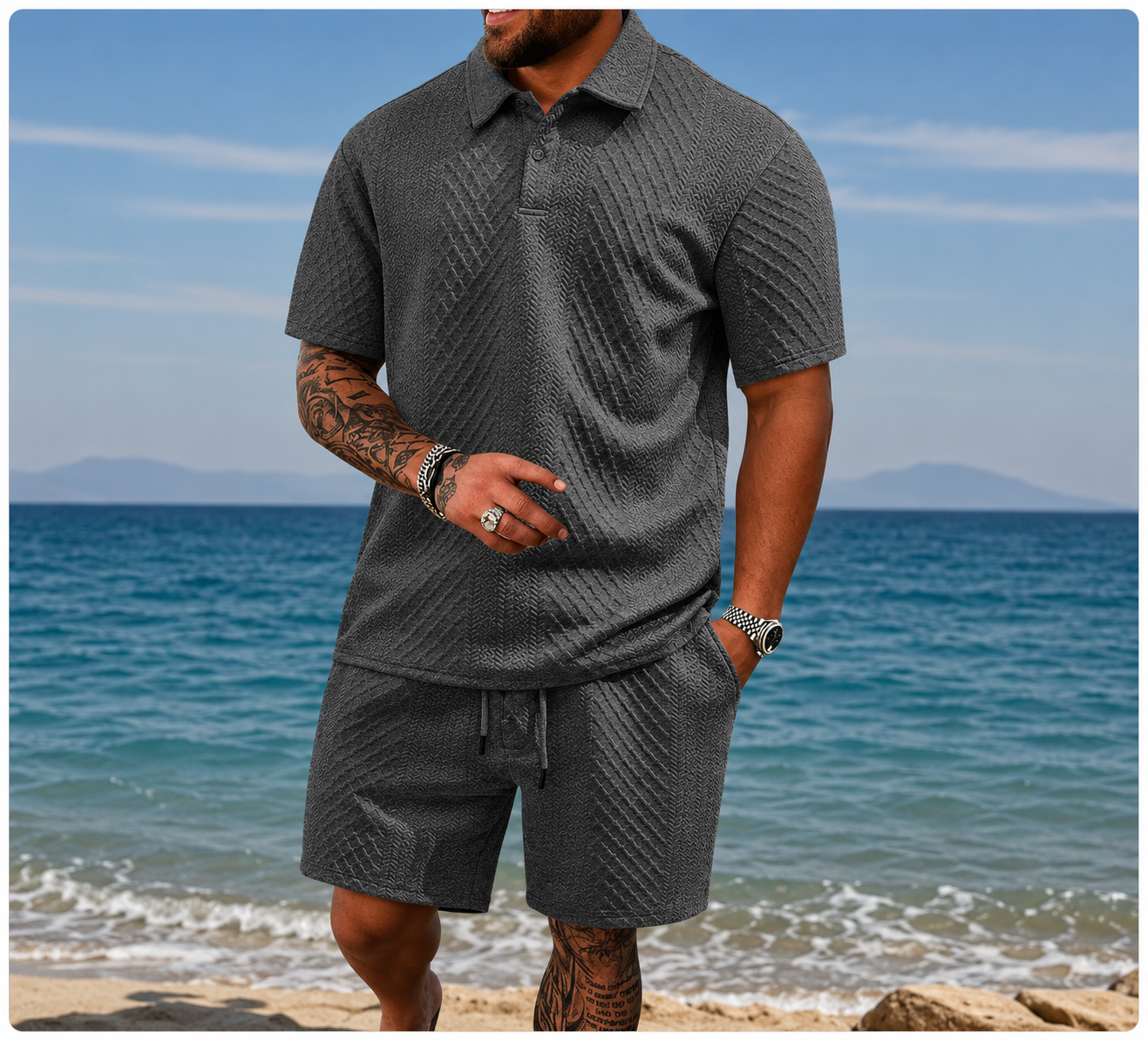 St Tropez Textured Polo Set