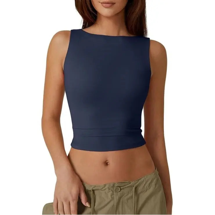 Novera Sculpted Backless Neck Crop Top