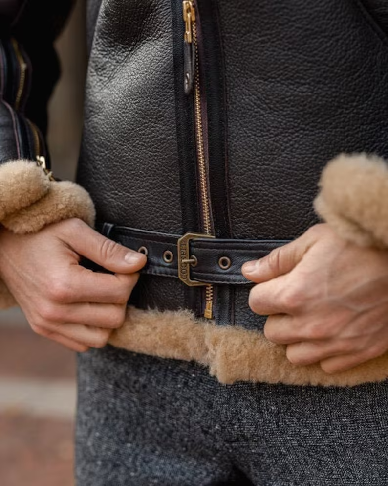 Men’s Black Shearling Bomber Jacket – Premium Leather