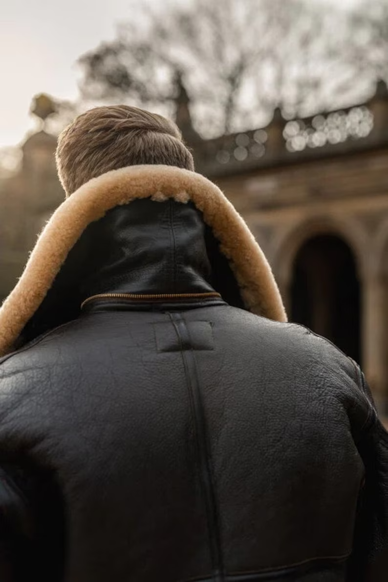 Men’s Black Shearling Bomber Jacket – Premium Leather