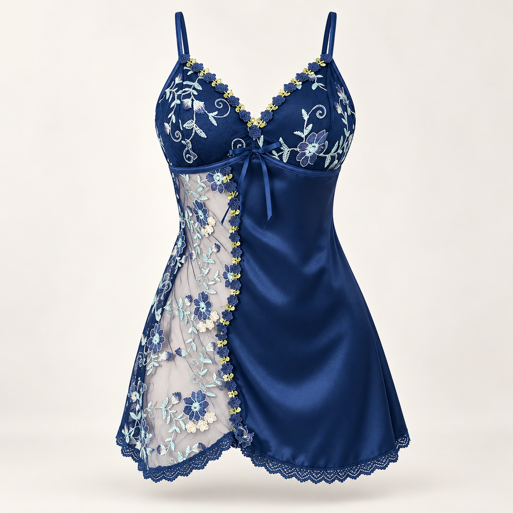 Rosavelle Women’s Floral Embroidered Satin Nightdress