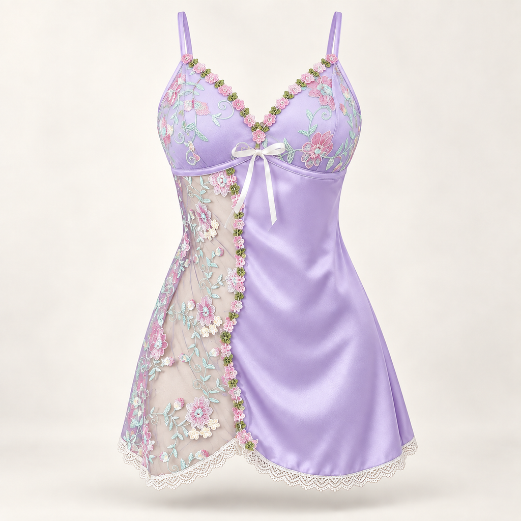 Rosavelle Women’s Floral Embroidered Satin Nightdress