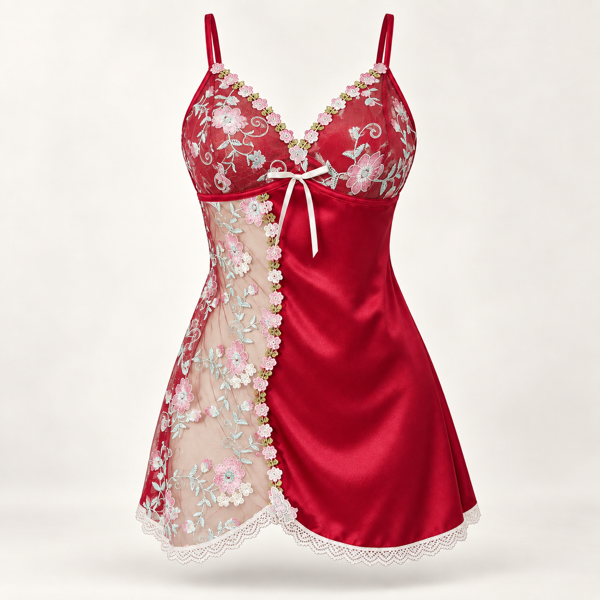 Rosavelle Women’s Floral Embroidered Satin Nightdress