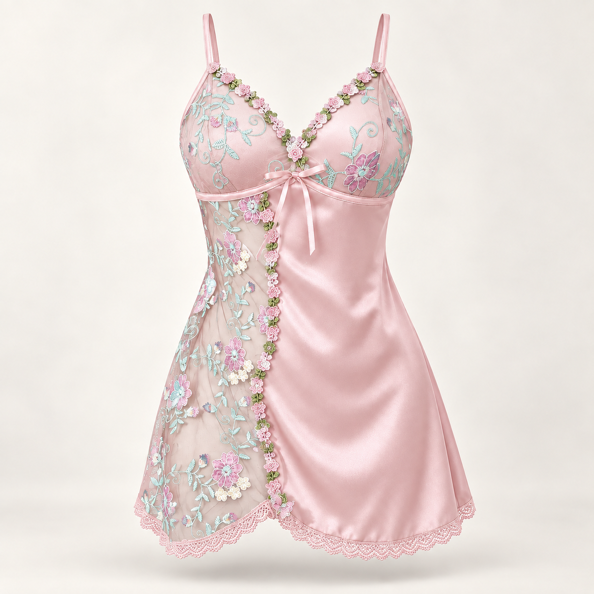 Rosavelle Women’s Floral Embroidered Satin Nightdress