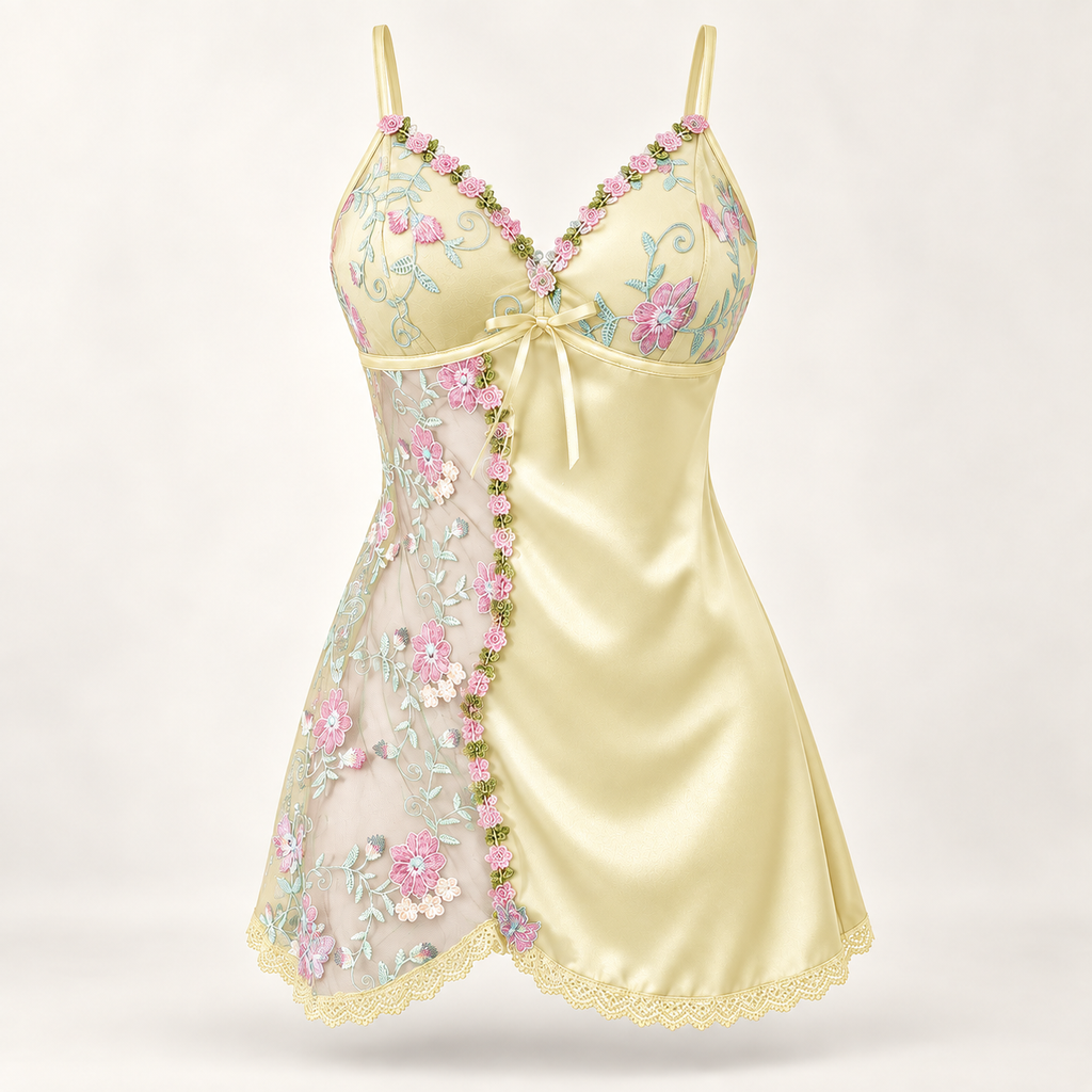 Rosavelle Women’s Floral Embroidered Satin Nightdress