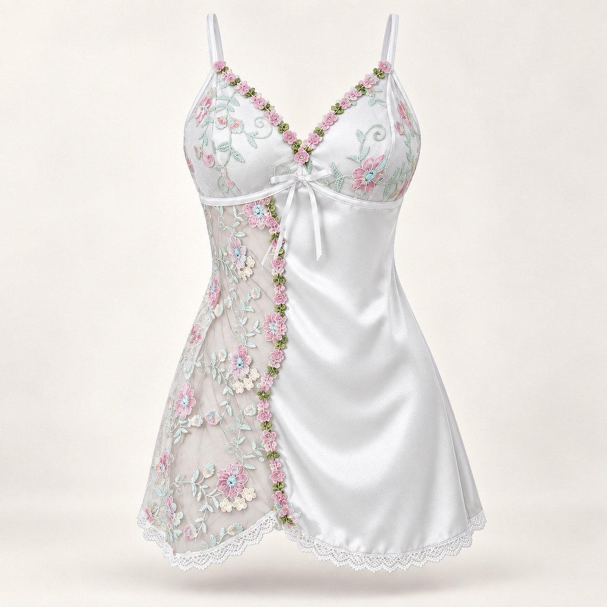 Rosavelle Women’s Floral Embroidered Satin Nightdress