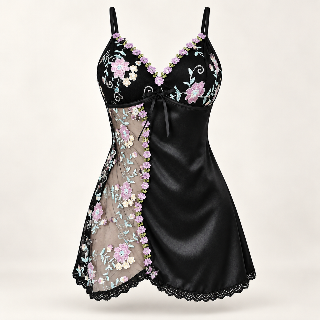 Rosavelle Women’s Floral Embroidered Satin Nightdress