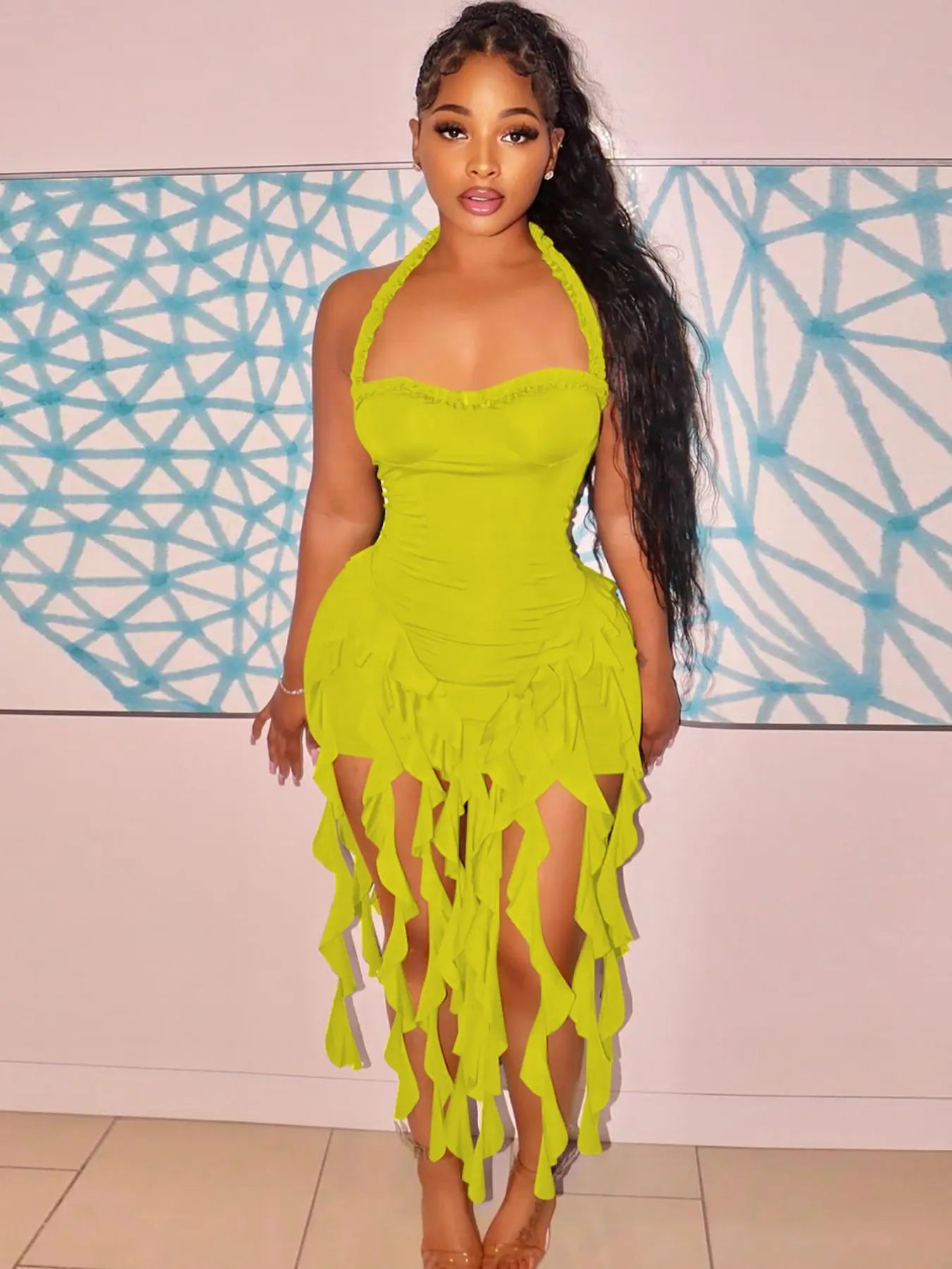 Sorelle Cascade Halter Dress