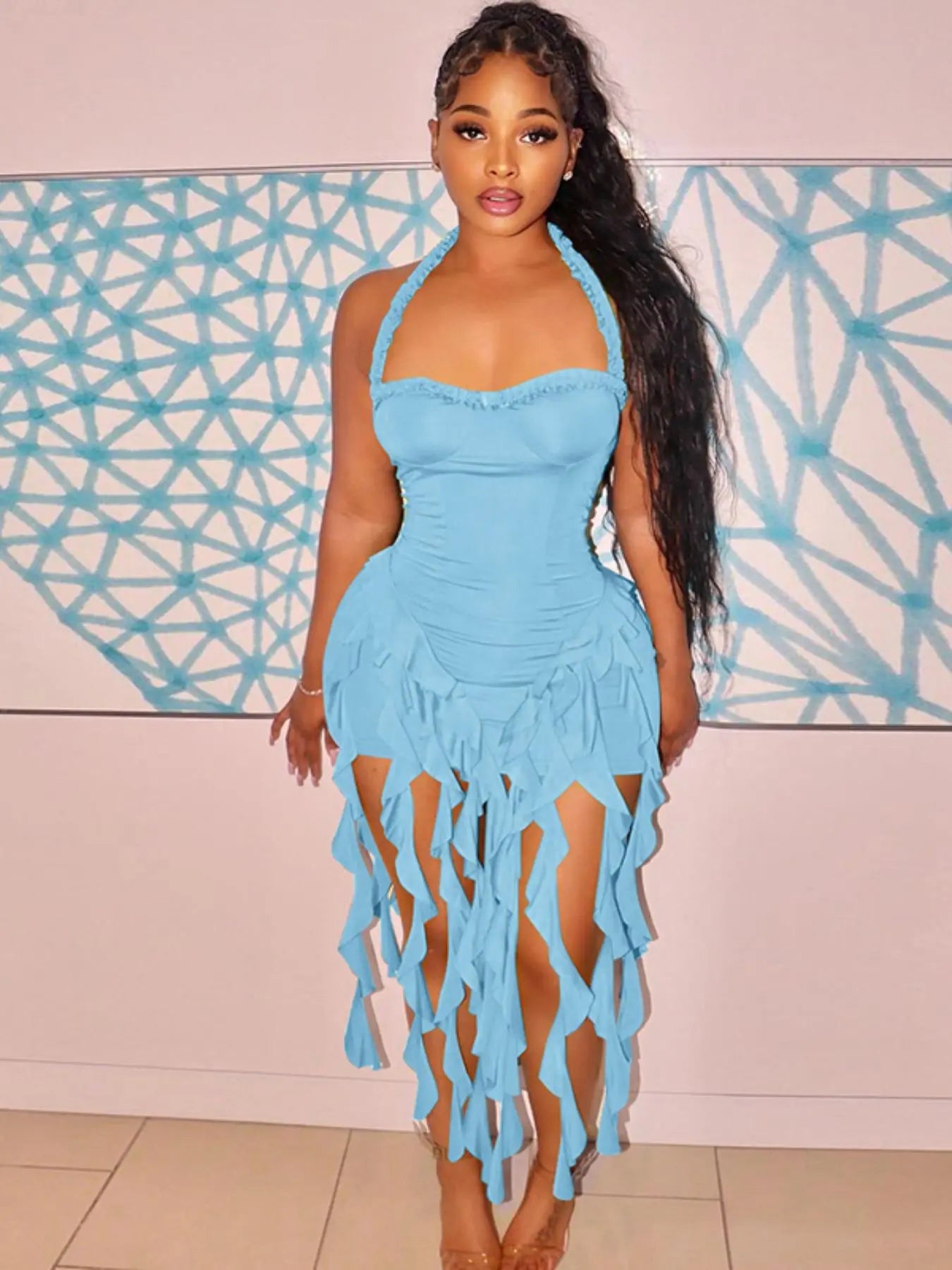 Sorelle Cascade Halter Dress